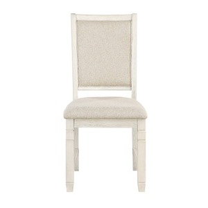 OE HOME Anji 24 Inch Side Dining Chairs Set of 2 Curved <b>Back</b> Beige Polyester <b>Cushioned</b> Seat Transitional Convertible Wood Legs - Product Image 2