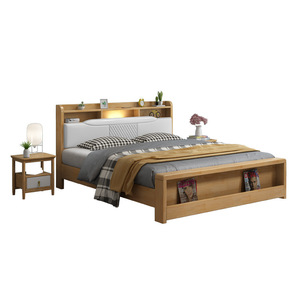 Nordic Solid Wood Bed 1.5m 1.8m Storage High Box Bed With Lighted Headboard Modern Minimalist Japanese Style Bedroom Furniture - Product Image 3