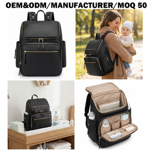 MOQ 50 PCS Sac à dos à langer en cuir végétalien personnalisé OEM, <span class=keywords><strong>marque</strong></span> privée pour marques de puériculture avec logo en relief, conforme REACH - Product Image 1