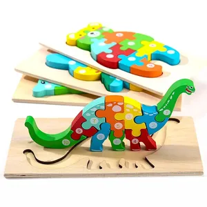 Puzzle Animal en bois jouets en gros Puzzle en bois jouets éducatifs pour tout-petits dinosaure 3d Puzzle en bois pour enfants