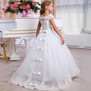 <span class=keywords><strong>Robe</strong></span> de Demoiselle d'Honneur Blanche en Tulle pour Enfants, <span class=keywords><strong>Robe</strong></span> de Princesse pour Cérémonie, Fête, Mariage, Demoiselle d'Honneur, Longue Traîne, Nœud au Dos, Dentelle Vintage - Product Image 1
