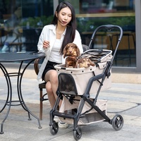 Poussette durable pour animaux de compagnie avec roues pivotantes à glissement lisse Pneus EVA faciles à plier et siège en tissu réglable lavable pour chiens