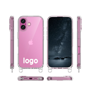 Funda transparente de TPU y acrílico de moda para iPhone 17 con cadena cruzada para colgar, tipo collar, para chicas, en bolsa OPP - Product Image 1