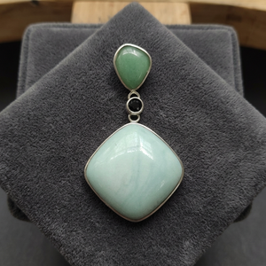 Colgante de rombo de cuarzo azul y aventurina verde en plata 925 - Product Image 2