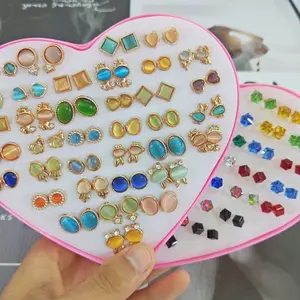 PUSHI new women jewelry sets rhinestone beautiful designed small earrings stud set 36 pairs boxed earrings ladies