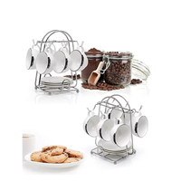 Étagère en fil métallique moderne à trois niveaux pour l'affichage de l'ensemble expresso et thé, organise 6 soucoupes, 6 tasses, 6 cuillères, étagère de rangement