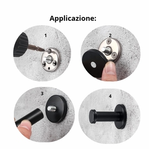 Set di 8 ganci appendiabiti rotondi neri in acciaio inossidabile, resistenti, antiruggine, da parete con viti, design moderno - Product Image 4