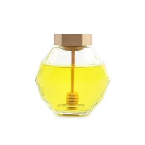Bocal en verre de miel de haute qualité 200ml 400ml nouveau design avec bouchon en bois