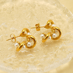 ZOGXIN Gold Plated Pearl Stud Earrings Geometric Design For Women Party Jewelry - Product Image 3