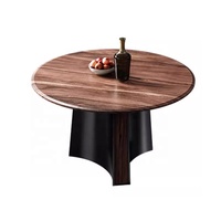 Mitte des Jahrhunderts modern Walnuss Massivholz Esstisch Licht Luxus runder Esstisch mit Plattenspieler Edelstahl Esstisch