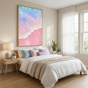 Hand Painted Oil Painting on <b>Canvas</b> Modern Wall Art Pink Sea Wave Texture Artwork for Living Room Bedroom Home Office Decor - Product Image 6