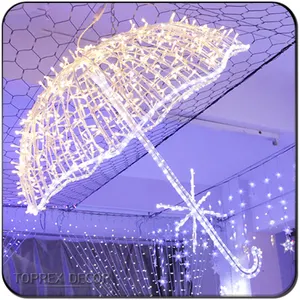 Asılı noel dekorasyon su geçirmez büyük Led ampul şemsiye yıldız Net hediye kutusu şekli halat desen ışık