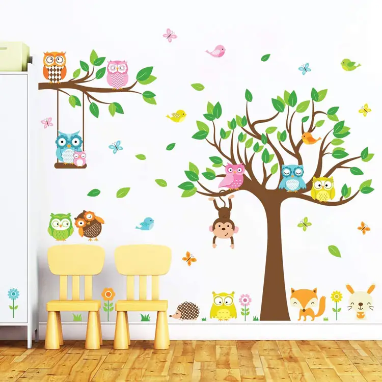 Tree and Jungle Animal Wall Decals Removable Monkey Giraffe Elephant Wall Stickers Home Decoration