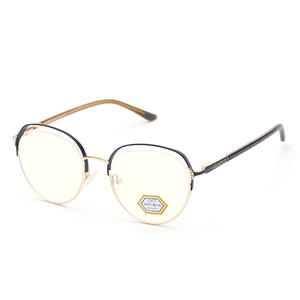 Nouvelles lunettes anti-lumière bleue pour femmes, monture ovale complète, style or noir métal incrusté de diamants, 5117 - Product Image 1