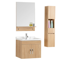 Meuble de salle de bain moderne avec vasque en céramique, drain en acier inoxydable, design mural, miroir inclus