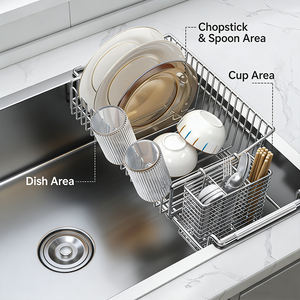 Scolapiatti Retrattile in Acciaio Inox <span class=keywords><strong>a</strong></span> Singolo Livello, <span class=keywords><strong>Salvaspazio</strong></span> per <span class=keywords><strong>Cucina</strong></span> - Product Image 2