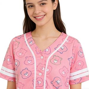 Jersey Baseball Wanita Warna Pink Nyaman Ringan Ukuran Besar Bernapas Cepat Kering untuk Aktivitas Permainan Bola Musim Panas - Product Image 3