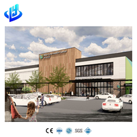 Concessionnaire de voitures préfabriquées en acier à construction rapide avec mur-rideau en verre, usine de service et espace de bureau client
