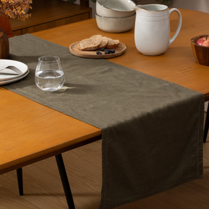ELINA LINE - Chemin de table en lin et coton 38x140cm Vert foncé - Product Image 1
