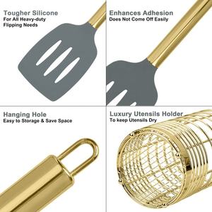 Ustensiles de cuisine en silicone et acier inoxydable doré – Ensemble d'ustensiles de cuisson en silicone pour la maison - Product Image 5