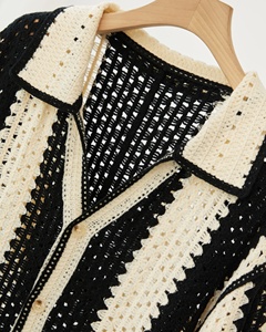 <span class=keywords><strong>Cardigan</strong></span> en tricot <span class=keywords><strong>vintage</strong></span> pour <span class=keywords><strong>homme</strong></span> - Motif floral ajouré au crochet, manches courtes, respirant, décontracté, idéal pour l'été - Product Image 4