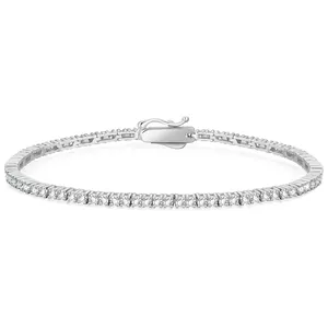 Pulseira de tênis feminina de prata esterlina 925 CZ, joia de zircônia cúbica brilhante de 2 mm, corrente branca de pulso para meninas, banhada a ouro rosa