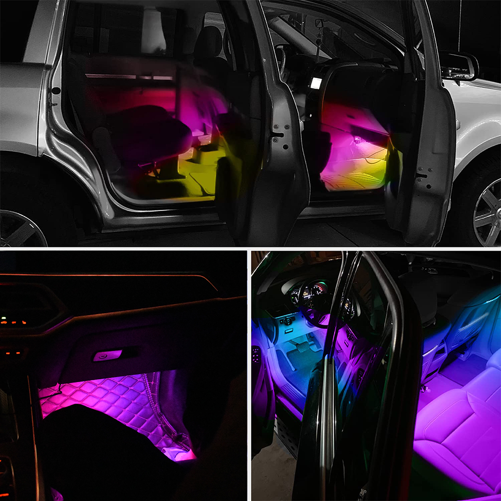 Universal Inside Flexible Smart Auto Decoration 4pcs 60LEDs RGBIC Interior Ambient Atmosphere Car Strip Light