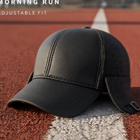 Casquette de baseball classique en cuir PU et polyester, doublure polaire, avec protège-oreilles, visière incurvée réglable, pour homme, hiver, vente en gros, stock disponible, faible MOQ