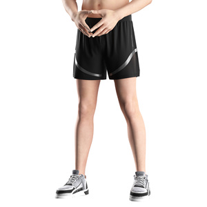 Shorts de course en plein air, vêtements de sport décontractés avec logo réfléchissant haute visibilité et poche zippée pour le jogging, l'entraînement et les sports - Product Image 6