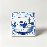Carrelage en céramique Delft Blue Castle Tower 100x100mm, imprimé à la main, modernes ACCENTS, isolation thermique, décoration murale