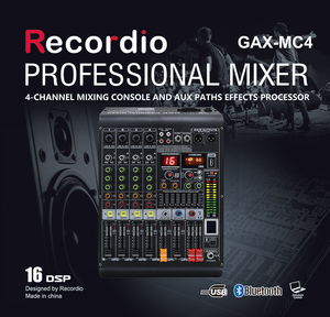 Console de mixage professionnelle GAX-MC4 avec carte son intégrée, 16 effets DSP, Bluetooth, 2 entrées et 2 sorties, équipement de scène 24 bits - Product Image 5