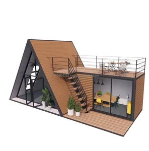 منزل خشبي مثلث حديث مسبق الصنع على شكل حرف A من هيكل فولاذي على هيئة منزل في الاتحاد الأوروبي