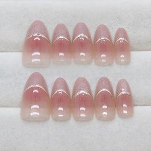 Vente en gros de <span class=keywords><strong>faux</strong></span> ongles courts en forme d'amande et courbes françaises, 10 pièces, œil de chat rose-violet, presse sur les ongles pour filles - Product Image 1