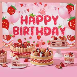 Bannière d'<span class=keywords><strong>anniversaire</strong></span> Thème Fraise Rose, Toile <span class=keywords><strong>de</strong></span> Fond Joyeux <span class=keywords><strong>Anniversaire</strong></span> pour Fête, Décorations <span class=keywords><strong>de</strong></span> Fête sur le Thème <span class=keywords><strong>de</strong></span> la Fraise - Product Image 4