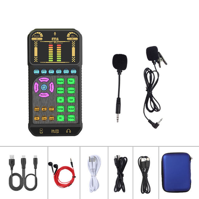 New M1 Portable Noise-Canceling Card with Reverb and Multiple Effects, Suitable for Zoom Meetings and Online Live Streaming