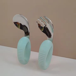Nuovo Design Training facile da impugnare gomitiera manico corto per imparare artefatto in Silicone per bambini 316 in acciaio inox cucchiai forchetta - Product Image 3