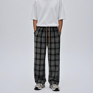 Printemps américain Vintage usé Plaid pantalons décontractés hommes pantalons anglais broderie lâche droite confortable lâche pantalons décontractés - Product Image 4