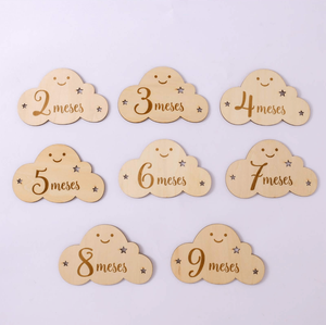 Set de Marcadores de Etapas de Madera con Diseño de Nube para Bebés, Hecho a Mano y Ecológico, Diseño Moderno para Fotos del Crecimiento del Bebé - Product Image 5