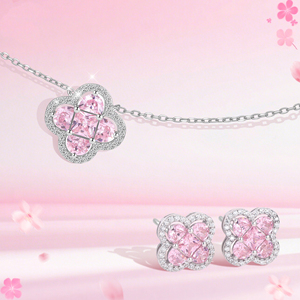 卸売4葉クローバーネックレスペンダントAAAピンクキュービックジルコニア<span class=keywords><strong>925</strong></span>銅シルバーゴールドイヤリングセット女性用結婚式 - Product Image 2