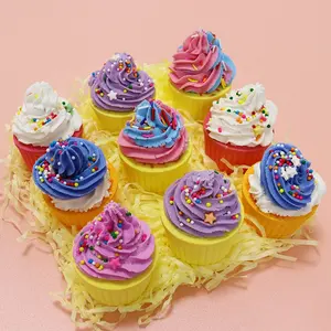 Bom mandi Cupcake Label warna-warni tekan gelembung Vegan alami perlengkapan Fizzy organik bom mandi Set