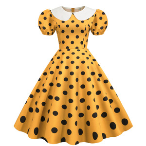 Abito Vintage da Donna a Pois con Colletto <span class=keywords><strong>Peter</strong></span> Pan, Maniche Corte a Sbuffo, Vestito a Trapezio Midi Stile Retrò Anni '50 per Feste e Occasioni Casual - Product Image 4