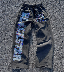 Ensemble sweats à capuche et pantalons de survêtement en strass pour hommes avec logo personnalisé imprimé Dtg Combinaison de survêtement vintage surdimensionnée avec pierres précieuses Y2k délavé à l'acide - Product Image 6