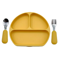 Ensemble de vaisselle pour enfants en silicone de qualité alimentaire, sans BPA, moderne, non toxique, compatible lave-vaisselle et micro-ondes, assiette, fourchette et cuillère
