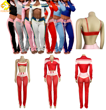 2025 New Arrivals Women's Clothing Bra+Jacket+Pants Bandage 3 Piece Set Casual Y2K Joggers Pants Women Outfits Three Piece Set · image 4