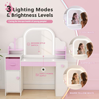Table de toilette 3 en 1 pour tout-petits, table de maquillage, ensemble de coiffeuse pour enfants avec lumières et chaise