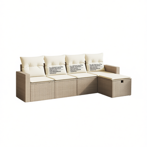Ensemble de canapés de jardin modulaires en polyrotin beige, mobilier d'extérieur 4 places, design contemporain - Product Image 1