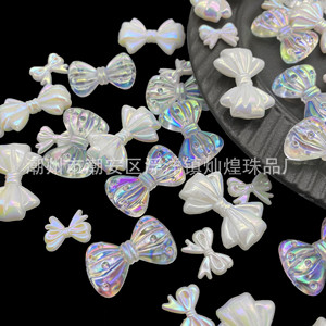 Iridescent Acrylic Bow Beads Cream Glue Hair <b>Clip</b> Diy Jewelry Accessories For Phone Case Chain Headwear Daily Use - Product Image 1