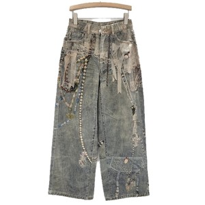 Jeans da Donna a Gamba Larga con Stampa, Catena di Perle e Pizzo, Nuova Moda Casual Autunno 2026 - Product Image 5
