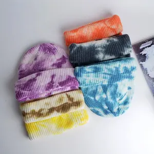 Custom Color And Logo Winter Men Women Warm Knit Fisherman Hats Bulk Tie Dye Beanies