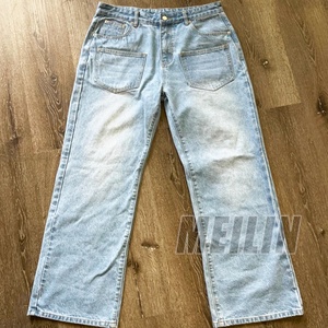 Jeans de Mezclilla para Hombre al por Mayor, Estilo Urbano Personalizado, con Bordado de Flor de Cerezo, Corte Holgado y Recto - Product Image 2